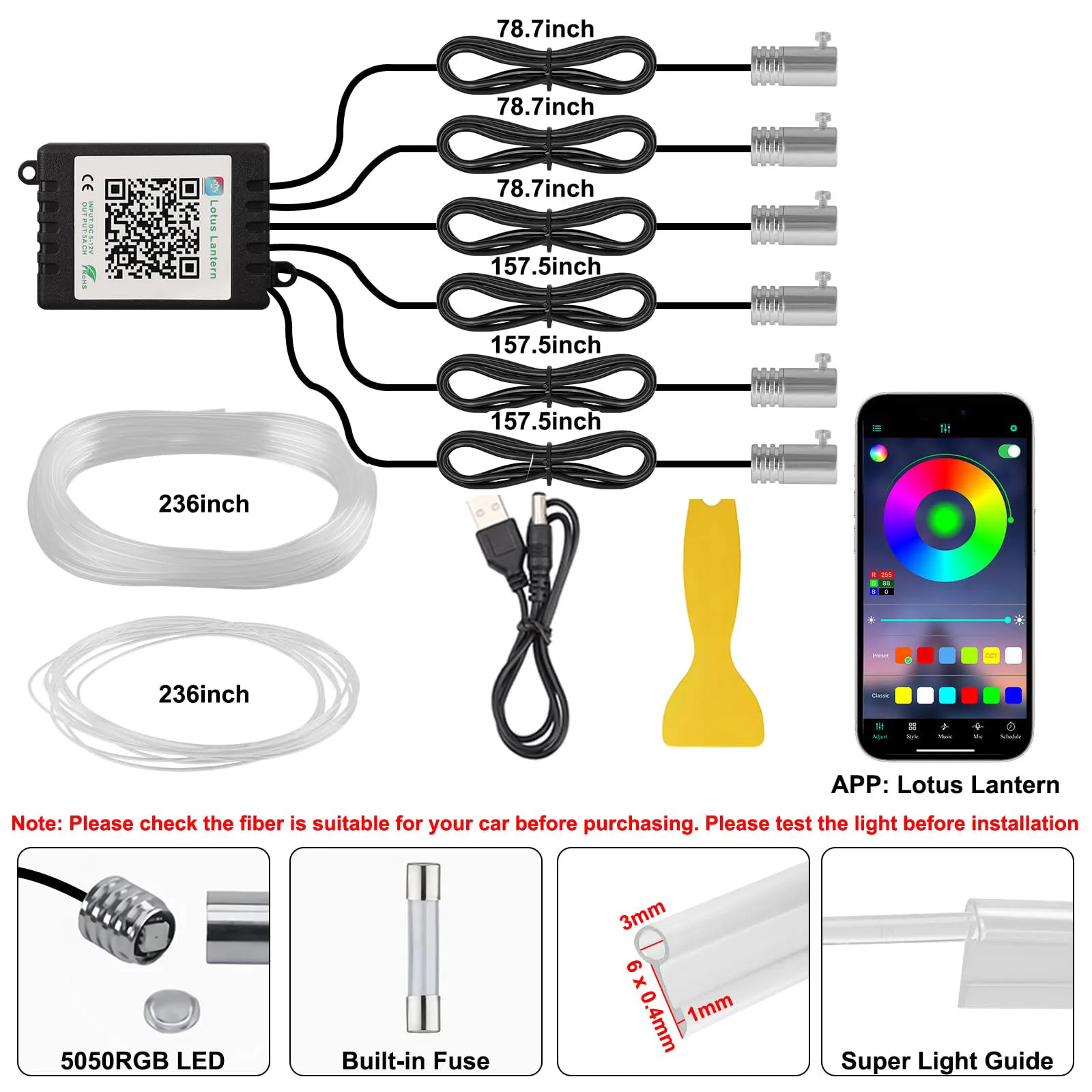 Led Ambient Interior Car Lights App Control - RGB LED Car Ambient Light Kit