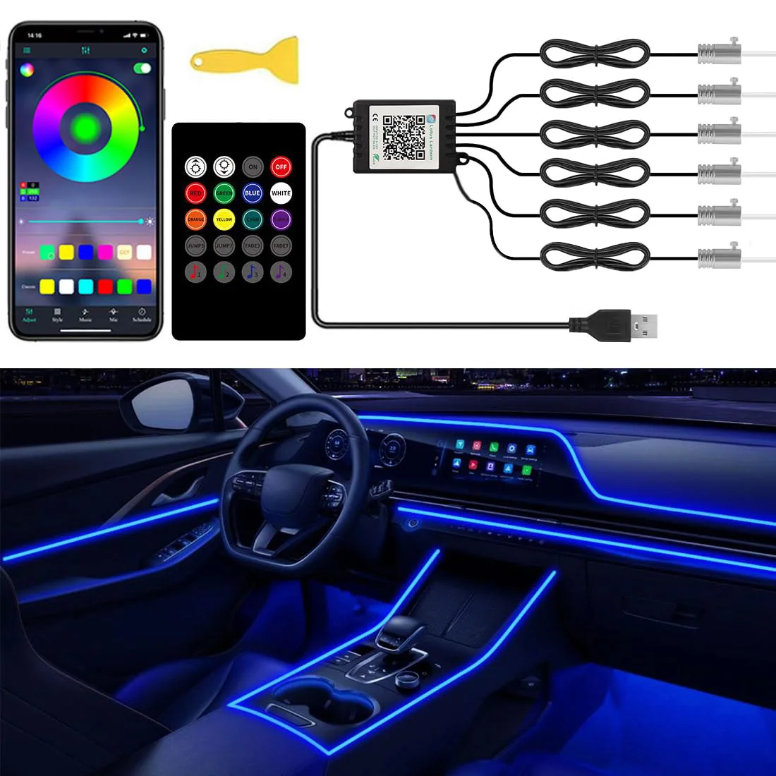 RGB LED Car Ambient Light Kit  - Led Ambient Interior Car Lights App Control ulasan dan harga