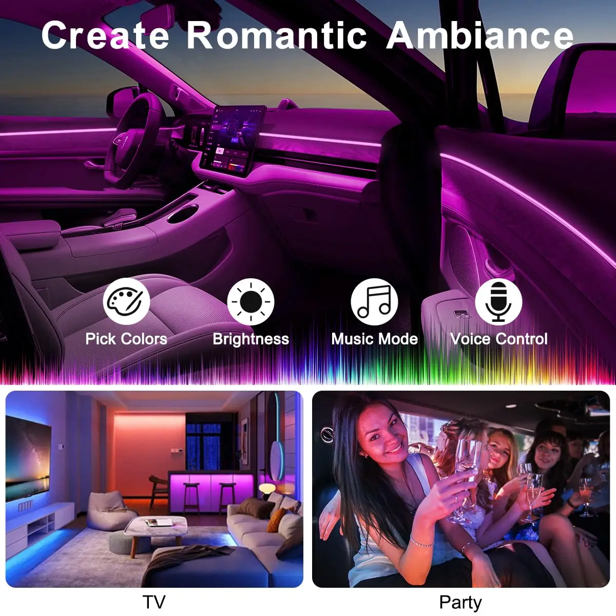 RGB LED Car Ambient Light Kit  - Led Ambient Interior Car Lights App Control ulasan dan harga