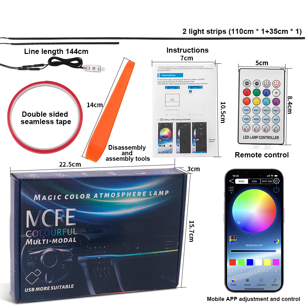 64 colors USB Car LED Ambient  - Led Ambient Interior Car Lights App Control ulasan dan harga